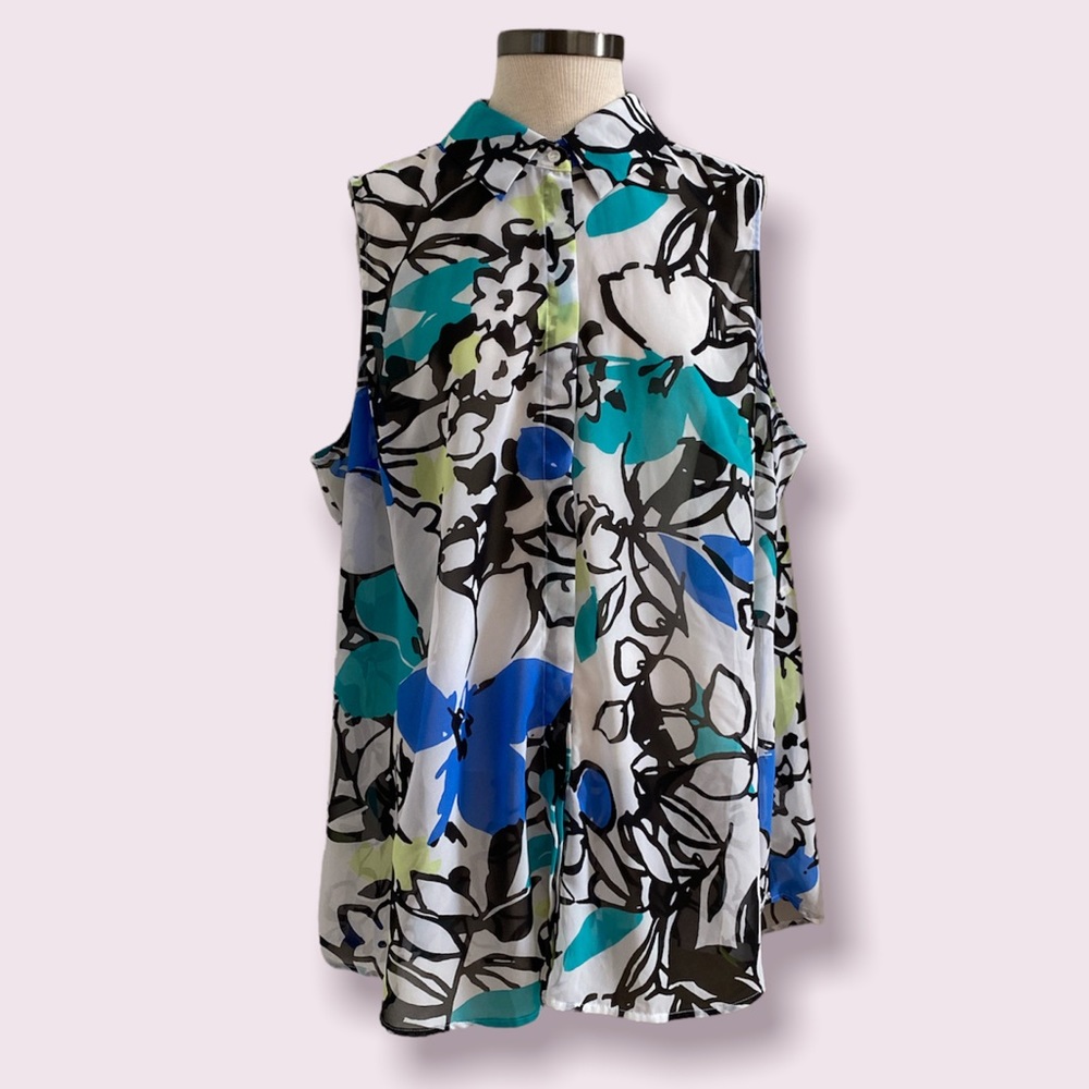 Lane Bryant Floral Sleeveless Sheer Button-up - Excellent Like New Condition  22